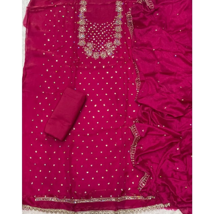 Pure Skylon Suit Set with Zari & sequence Work - Yanchi