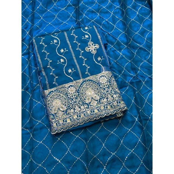 Pure Skylon Suit Set with Zari & sequence Work - Yanchi