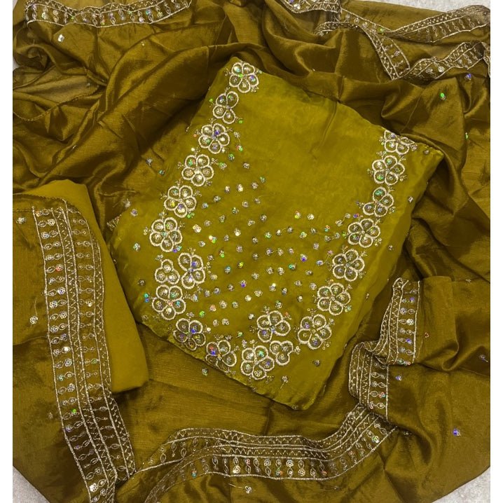 Pure Skylon Suit Set with Zari & sequence Work - Yanchi