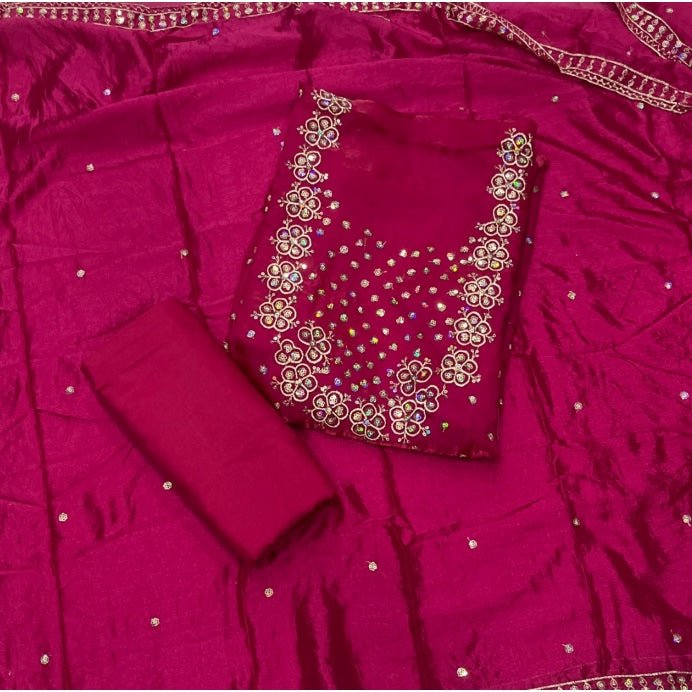 Pure Skylon Suit Set with Zari & sequence Work - Yanchi