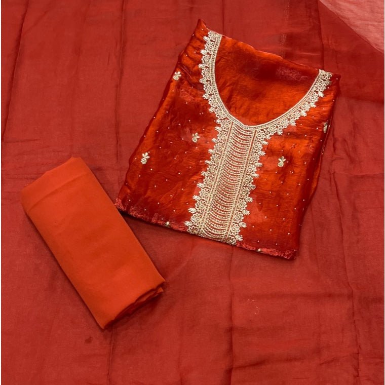 Pure Skylon Suit Set with Zari & sequence Work - Yanchi