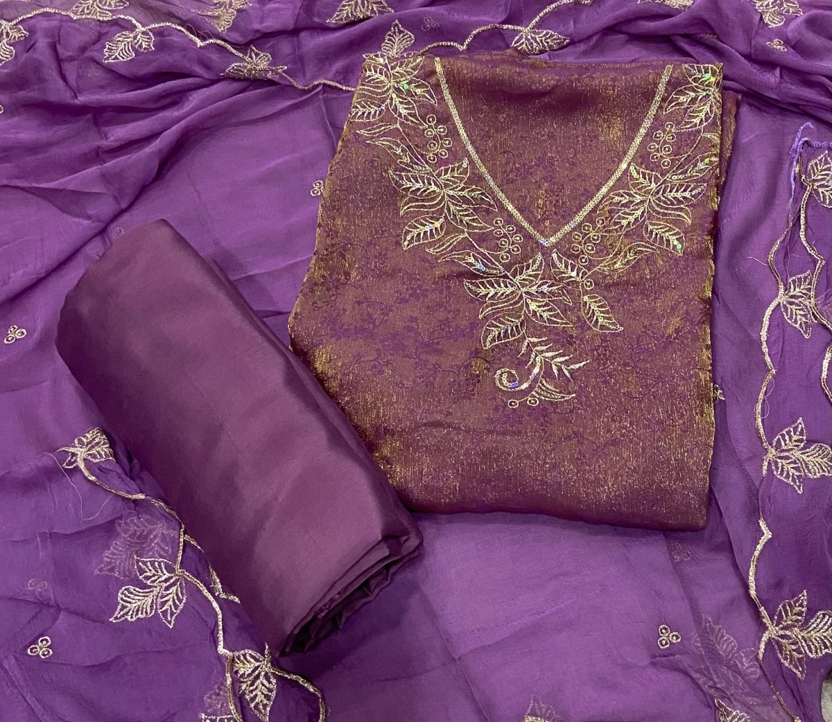 Pure Viscose Burberry Suit Set with Sequence & Zari Thread Work - Yanchi