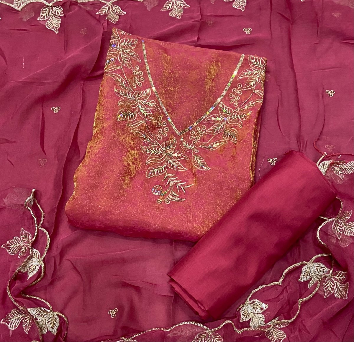 Pure Viscose Burberry Suit Set with Sequence & Zari Thread Work - Yanchi