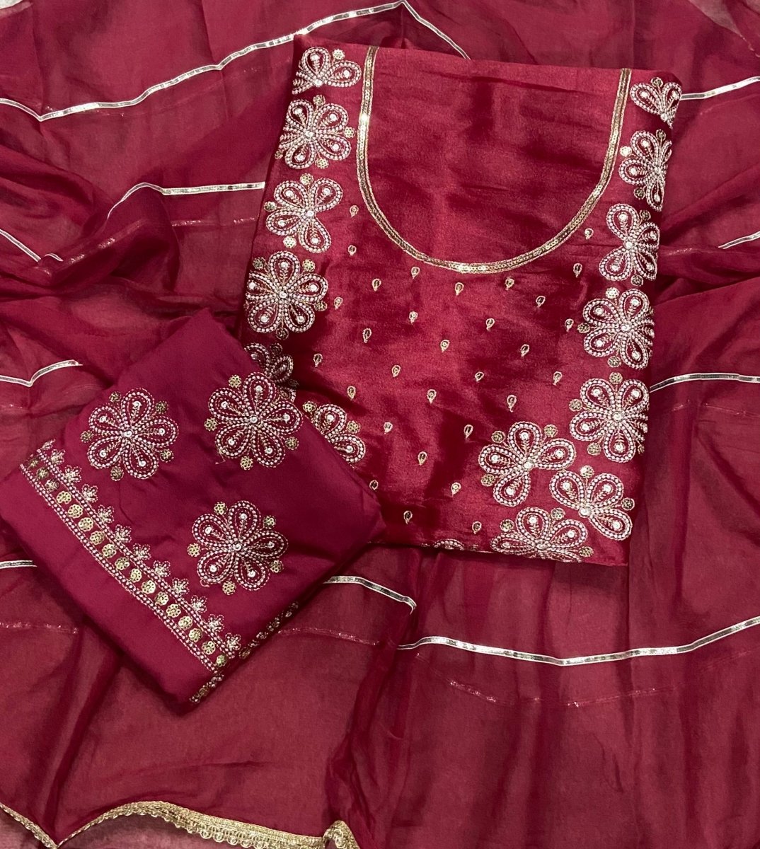 Pure Viscose Burberry Suit Set with Sequence & Zari Thread Work - Yanchi