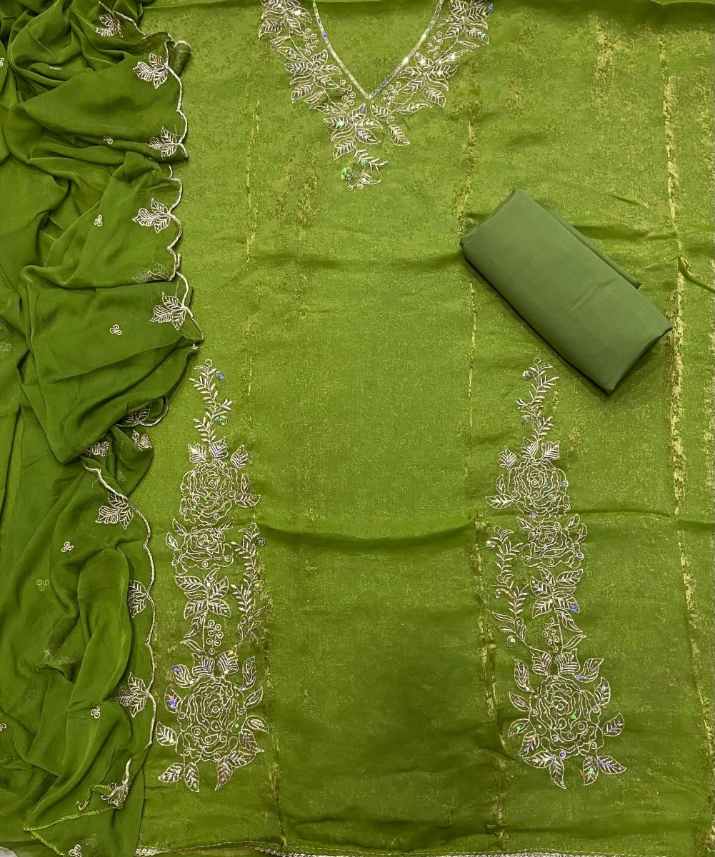 Pure Viscose Burberry Suit Set with Sequence & Zari Thread Work - Yanchi