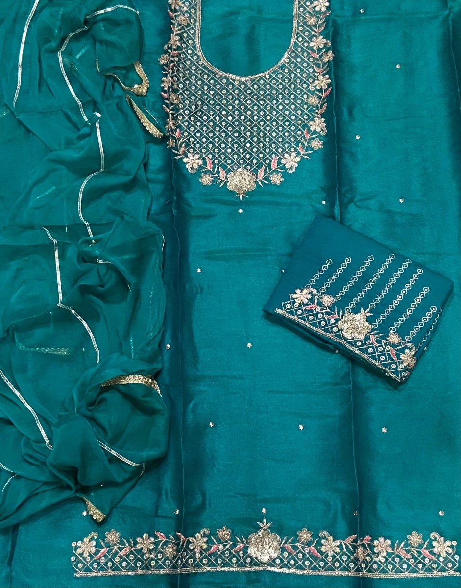 Pure Viscose Burberry Suit Set with Sequence & Zari Thread Work - Yanchi