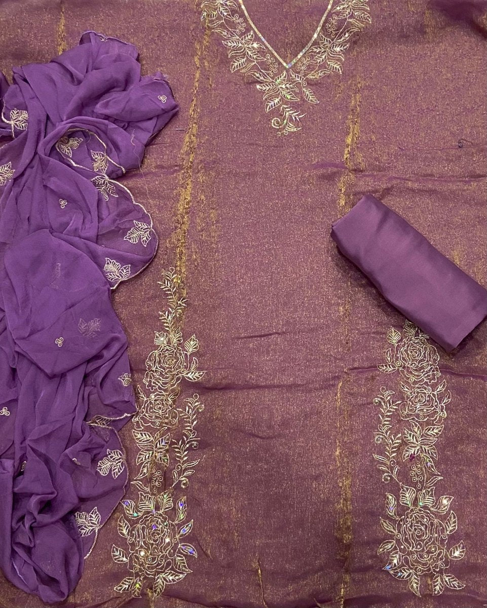 Pure Viscose Burberry Suit Set with Sequence & Zari Thread Work - Yanchi