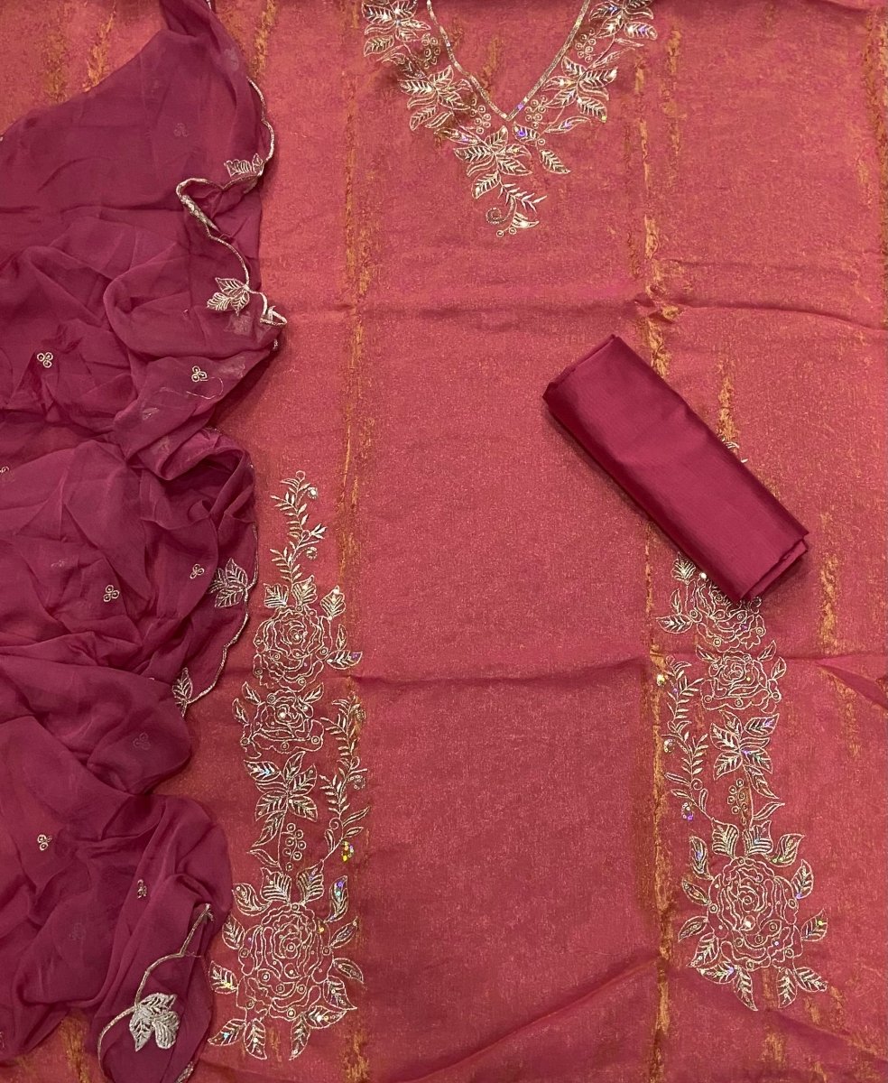 Pure Viscose Burberry Suit Set with Sequence & Zari Thread Work - Yanchi