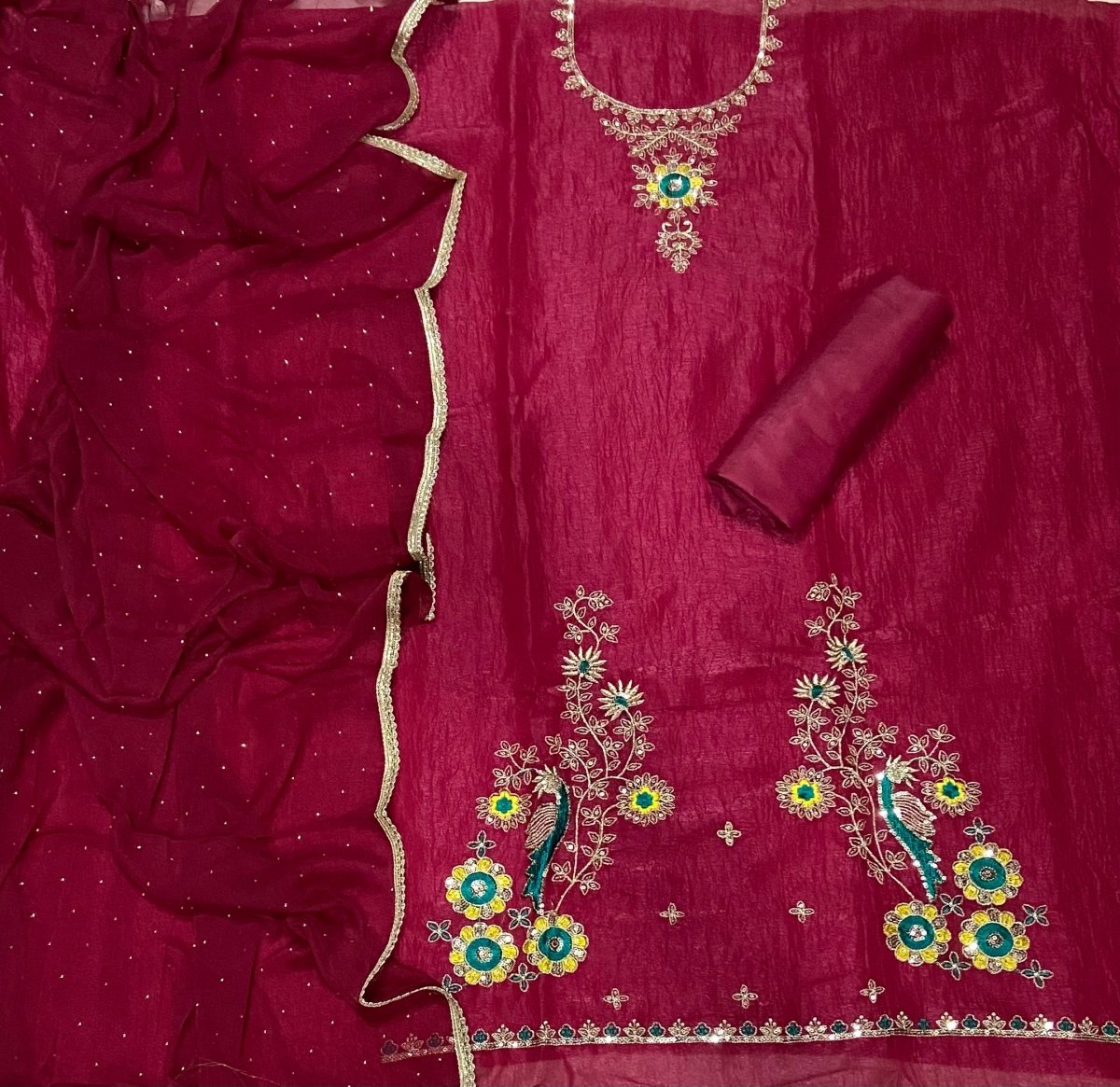 Radiant Crunchy Suit Set with Zari Thread & Sequins Work - Yanchi