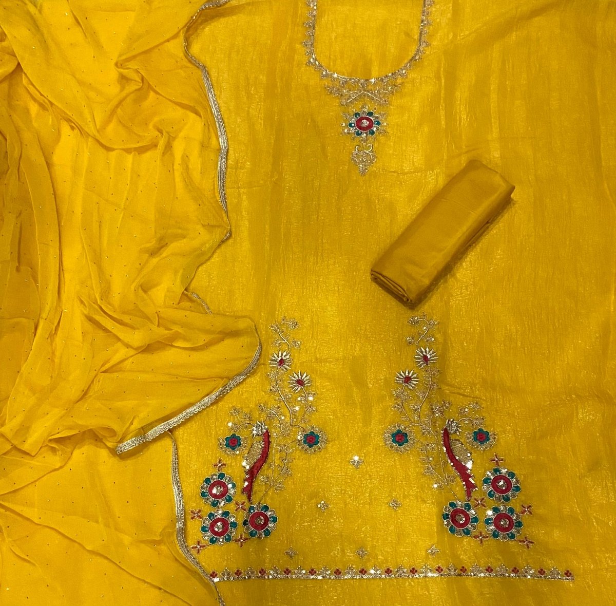 Radiant Crunchy Suit Set with Zari Thread & Sequins Work - Yanchi