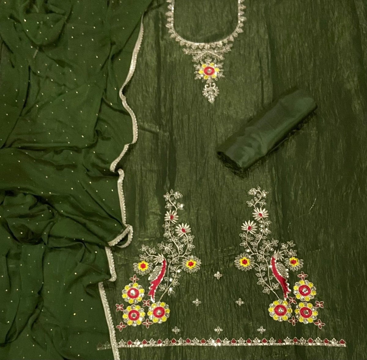 Radiant Crunchy Suit Set with Zari Thread & Sequins Work - Yanchi