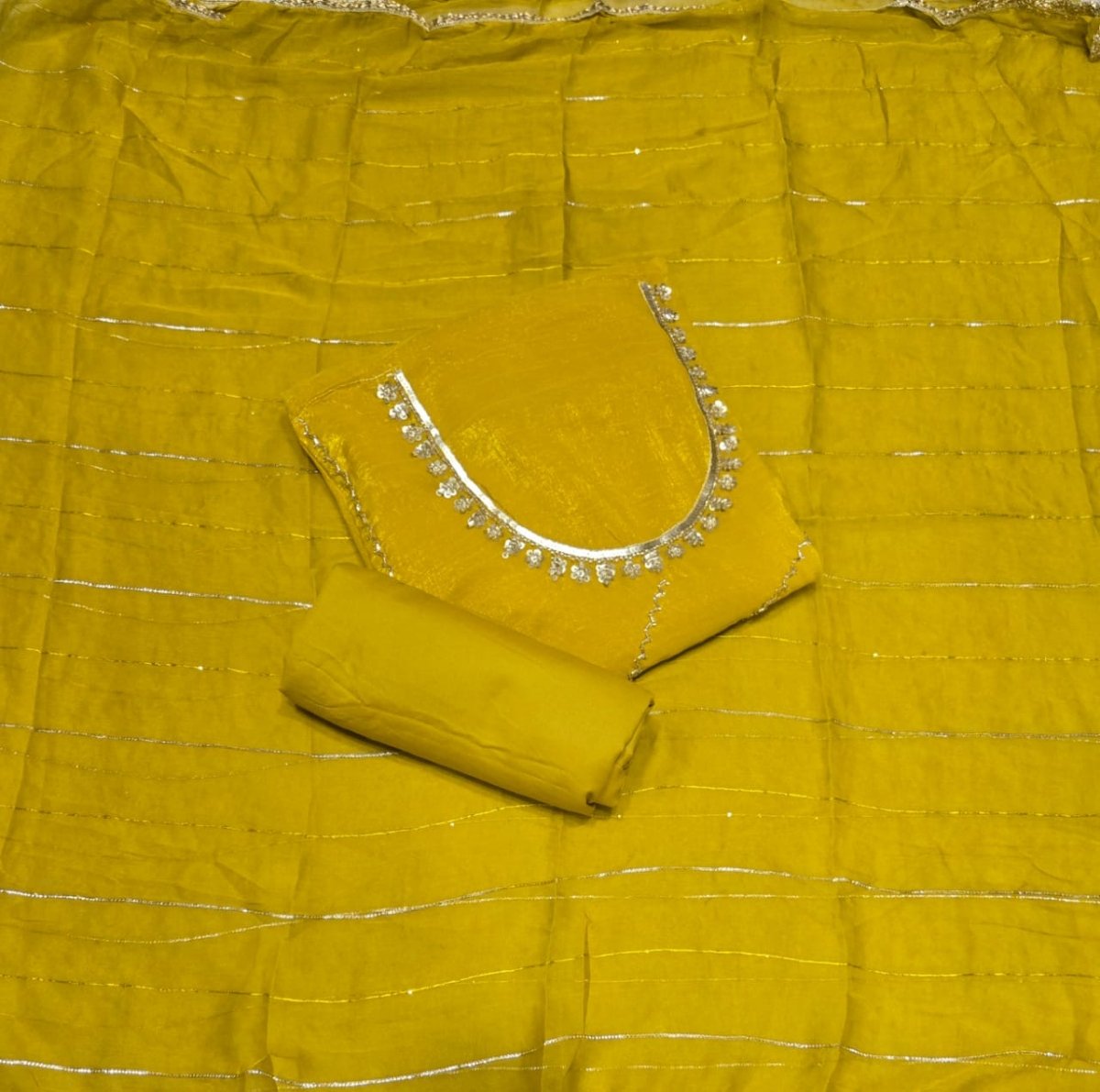 Radiant Gold Crush Crunchy Beads Work Suit Set - Yanchi