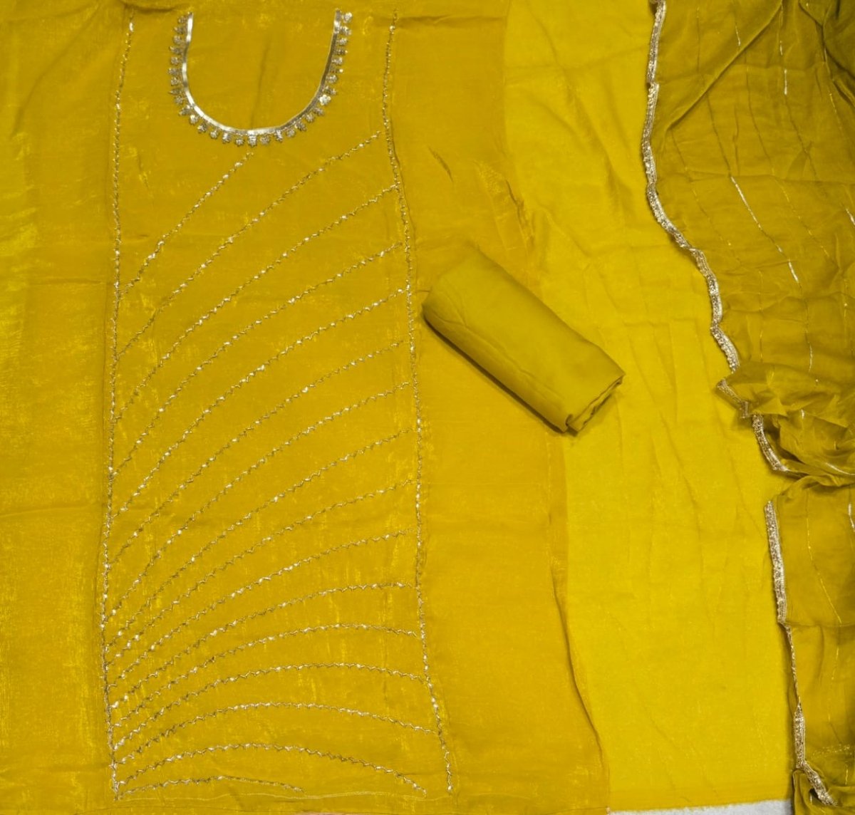 Radiant Gold Crush Crunchy Beads Work Suit Set - Yanchi