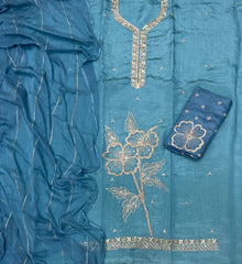 Radiant Gold Crush Suit Set with Bottom Work - Yanchi