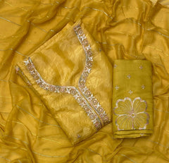 Radiant Gold Crush Suit Set with Bottom Work - Yanchi