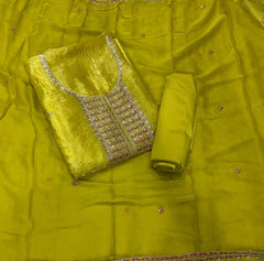 Radiant Gold Crush Suit Set with Zari Thread & Sequins Work - Yanchi
