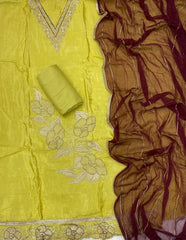 Radiant Gold Crush Zari Work Suit Set - Yanchi