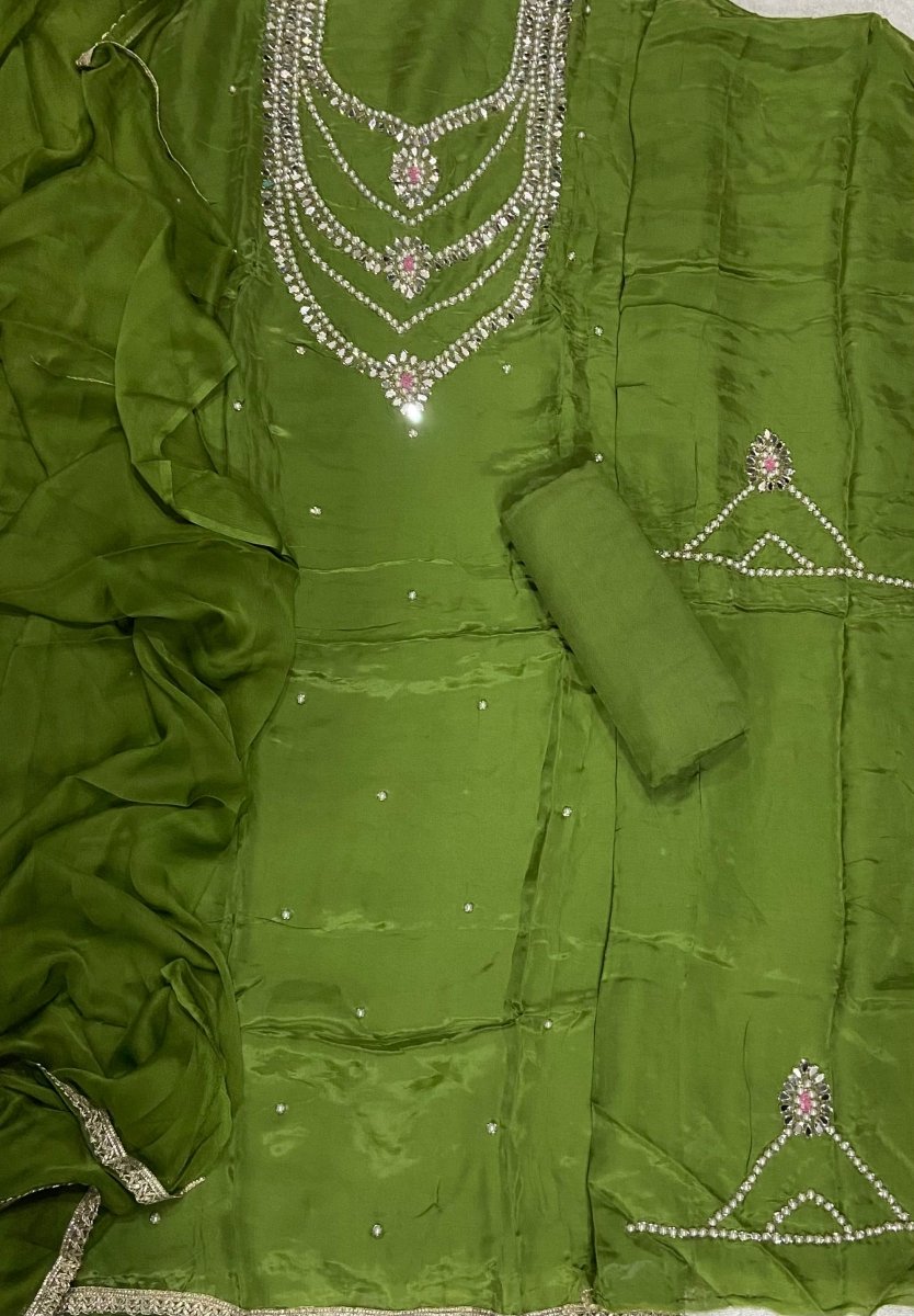 Ranihaar Glass Organza Suit Set with Heavy Pearl & Real Mirror Work(Sleeves Work) - Yanchi