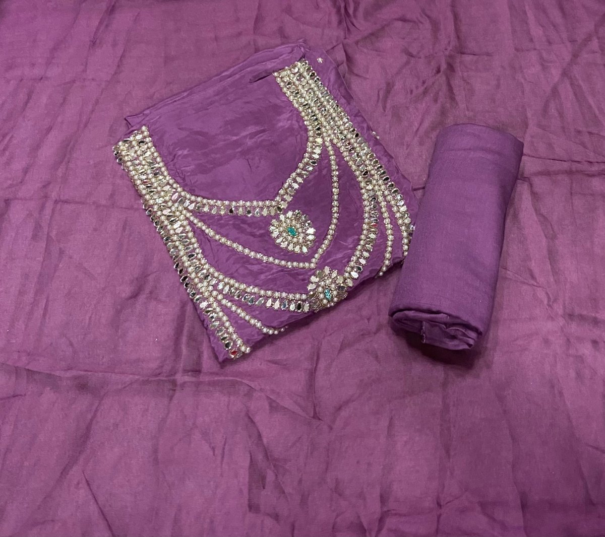 Ranihaar Glass Organza Suit Set with Heavy Pearl & Real Mirror Work(Sleeves Work) - Yanchi