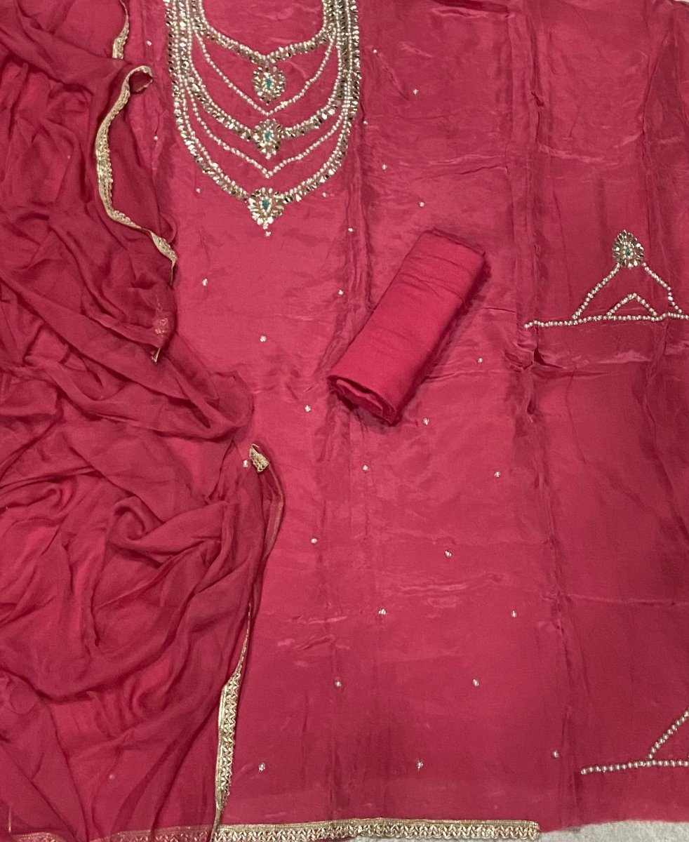 Ranihaar Glass Organza Suit Set with Heavy Pearl & Real Mirror Work(Sleeves Work) - Yanchi