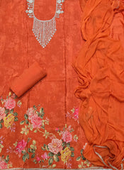 Fancy Muslin Suit Set with Real Mirror & Pearl Work