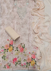 Fancy Muslin Suit Set with Real Mirror & Pearl Work