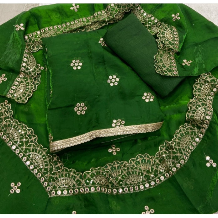 Pure Skylon Suit Set with Zari & sequence Work