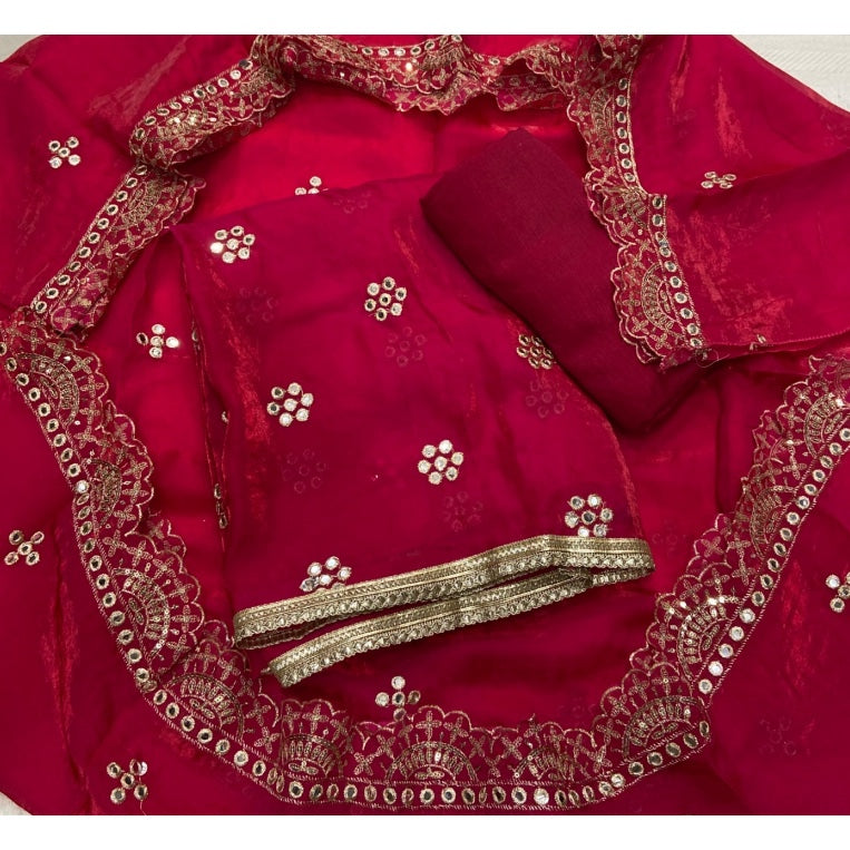 Pure Skylon Suit Set with Zari & sequence Work