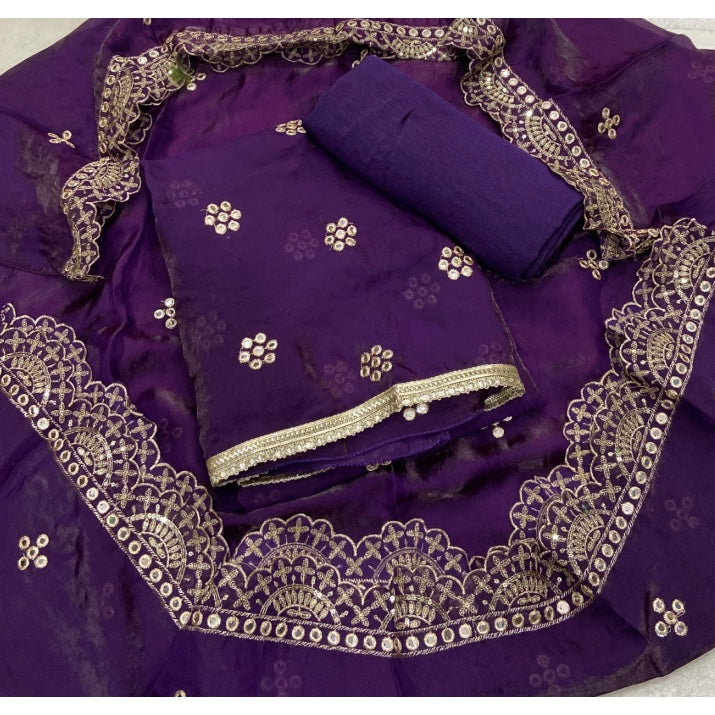 Pure Skylon Suit Set with Zari & sequence Work
