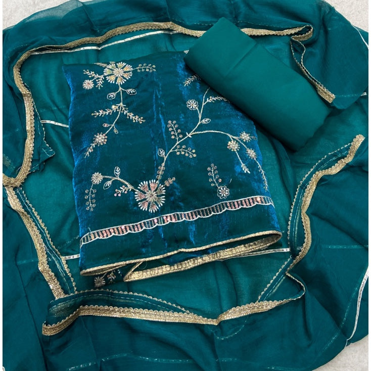 Crush Silk Suit Set with Zari & Sequins Work