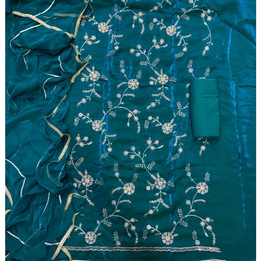 Crush Silk Suit Set with Zari & Sequins Work