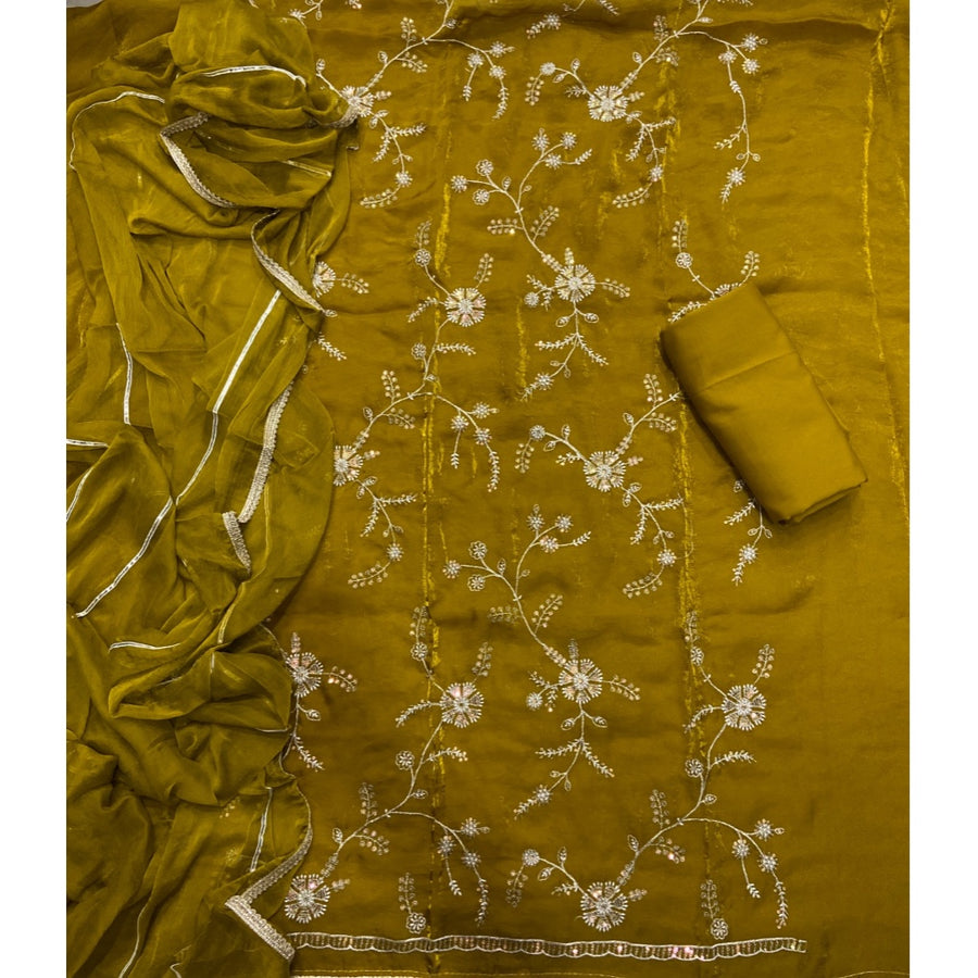 Crush Silk Suit Set with Zari & Sequins Work
