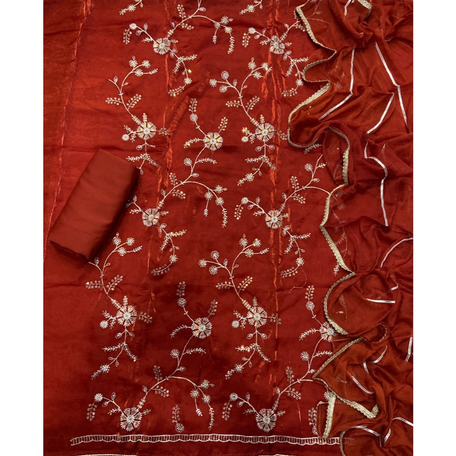 Crush Silk Suit Set with Zari & Sequins Work