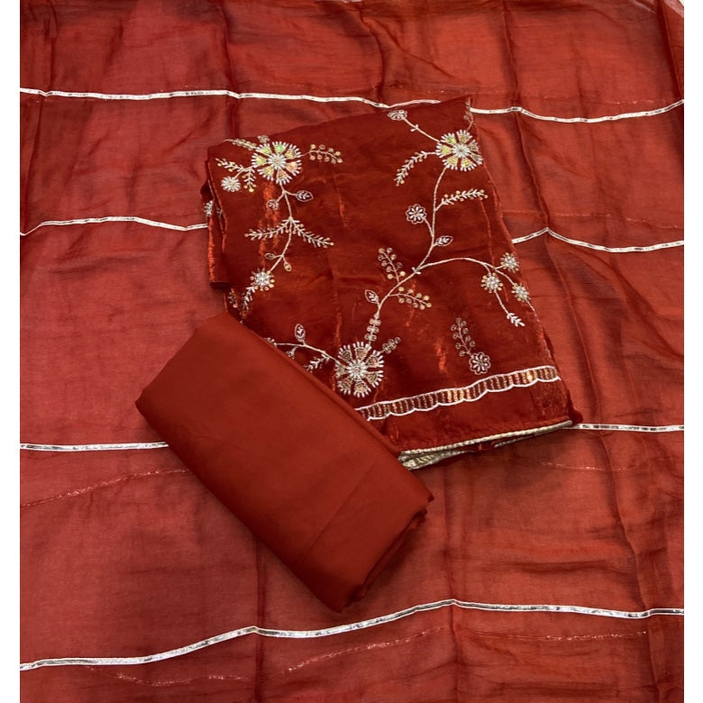 Crush Silk Suit Set with Zari & Sequins Work