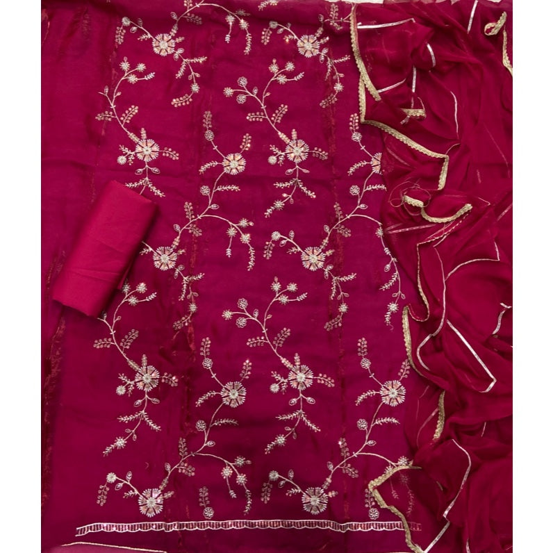 Crush Silk Suit Set with Zari & Sequins Work