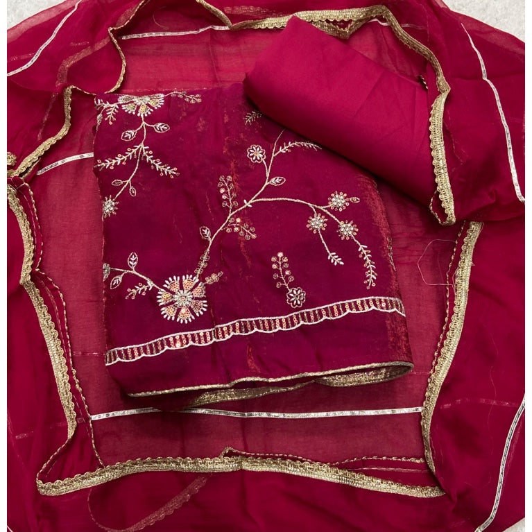 Crush Silk Suit Set with Zari & Sequins Work