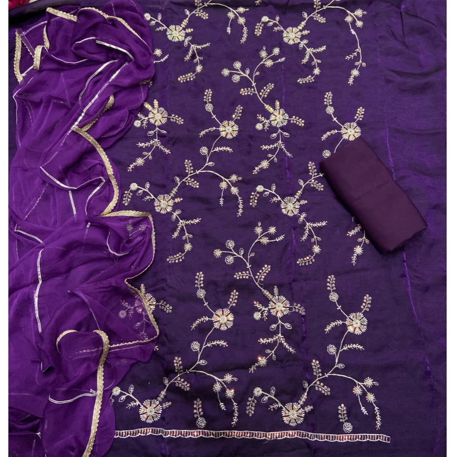 Crush Silk Suit Set with Zari & Sequins Work