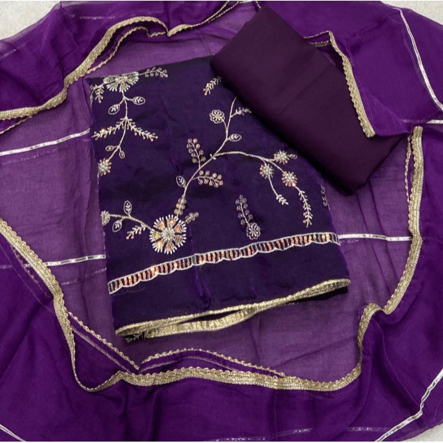 Crush Silk Suit Set with Zari & Sequins Work