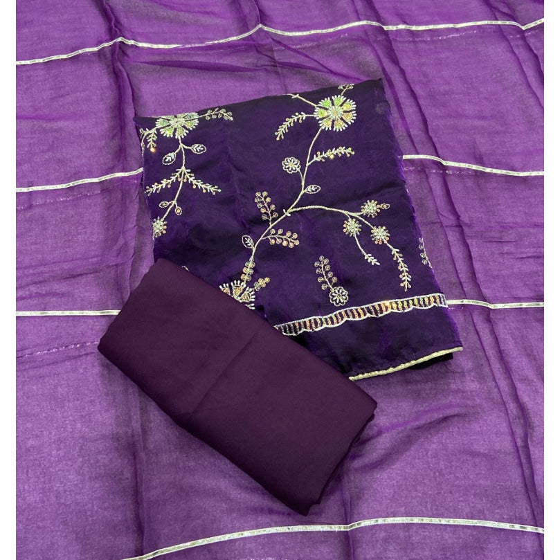 Crush Silk Suit Set with Zari & Sequins Work
