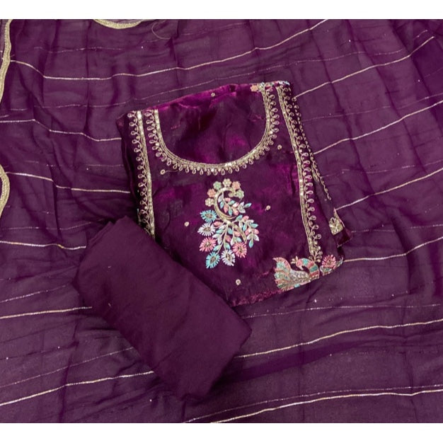Classy Organza suit set with Mirror Work