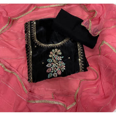 Classy Glass Organza Suit Set with Stone & Zari Thread Work