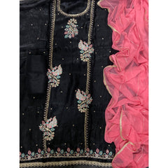 Classy Glass Organza Suit Set with Stone & Zari Thread Work