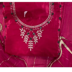 Classy Glass Organza Suit Set with Stone & Zari Thread Work