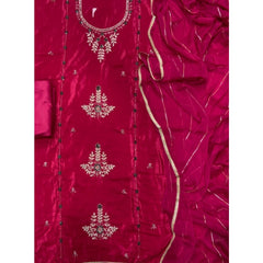 Classy Glass Organza Suit Set with Stone & Zari Thread Work