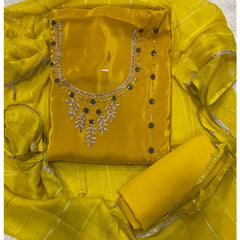 Classy Glass Organza Suit Set with Stone & Zari Thread Work