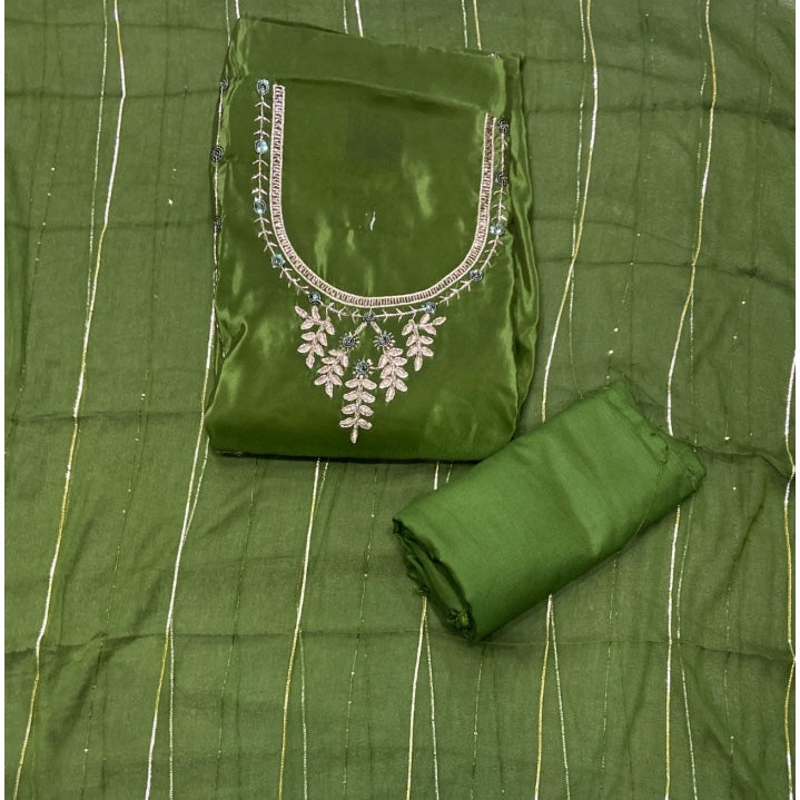 Classy Glass Organza Suit Set with Stone & Zari Thread Work