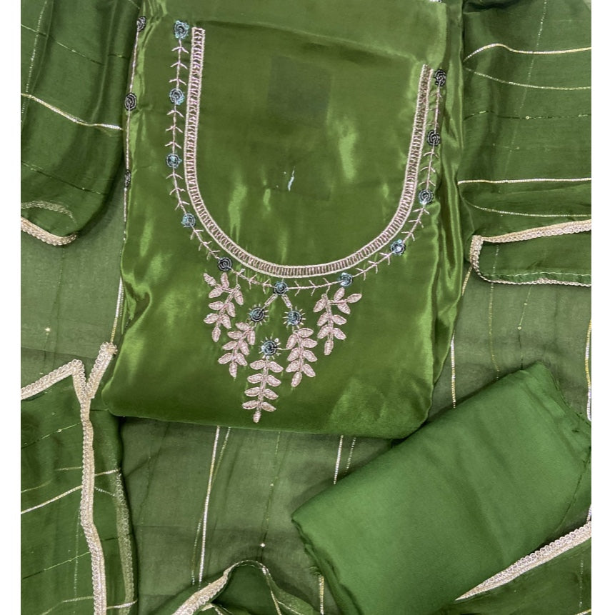 Classy Glass Organza Suit Set with Stone & Zari Thread Work