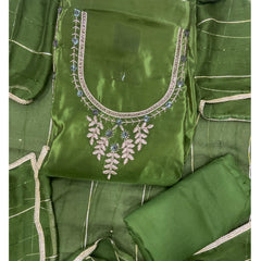 Classy Glass Organza Suit Set with Stone & Zari Thread Work