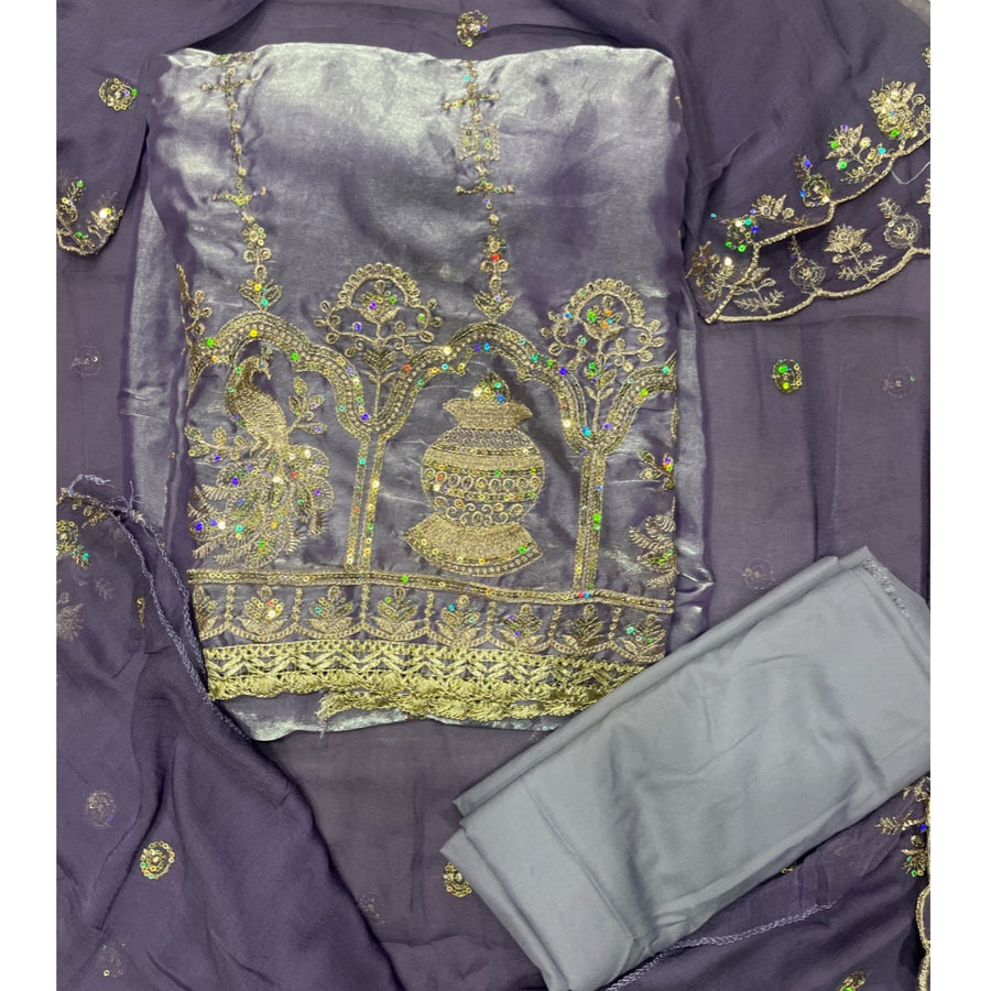 Glass Organza Silk Embroidery Suit Set