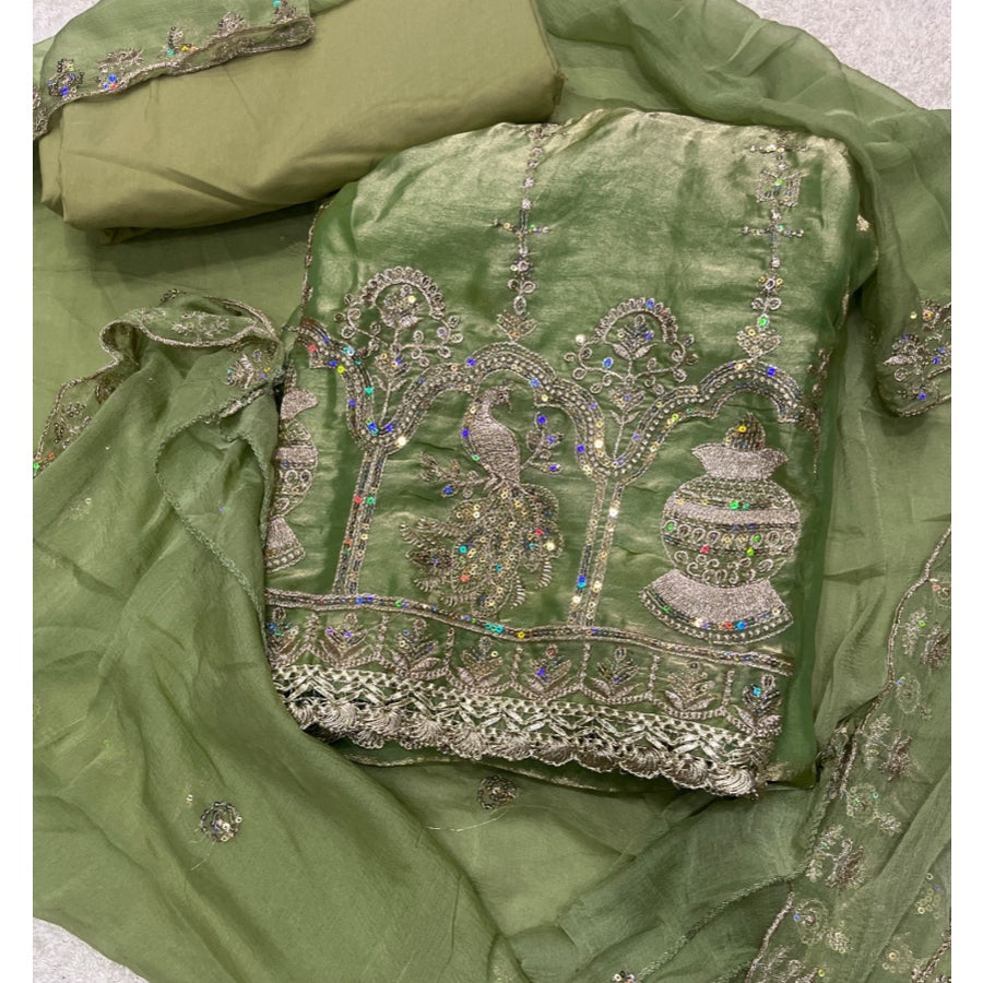 Glass Organza Silk Embroidery Suit Set